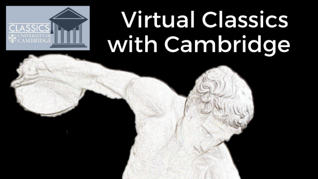 'virtual classics with Cambridge' and statue of discobolos on black background